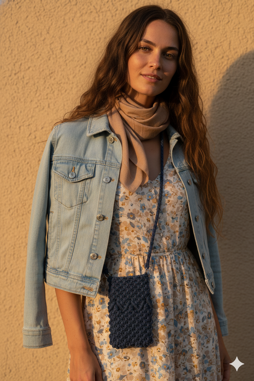 Bolso Latido · Mini bandolera de macramé sostenible ·