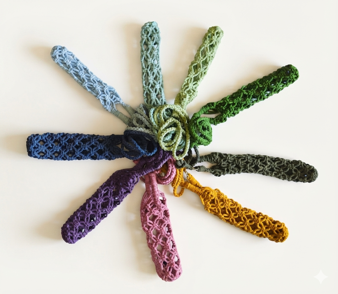 Portabotellas "Vital" · Macramé sostenible para el día a día ·