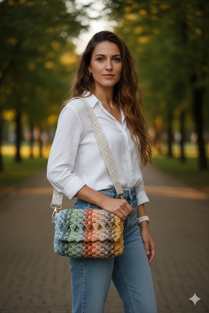 Bolso Prisma · Macramé artesanal multicolor ·
