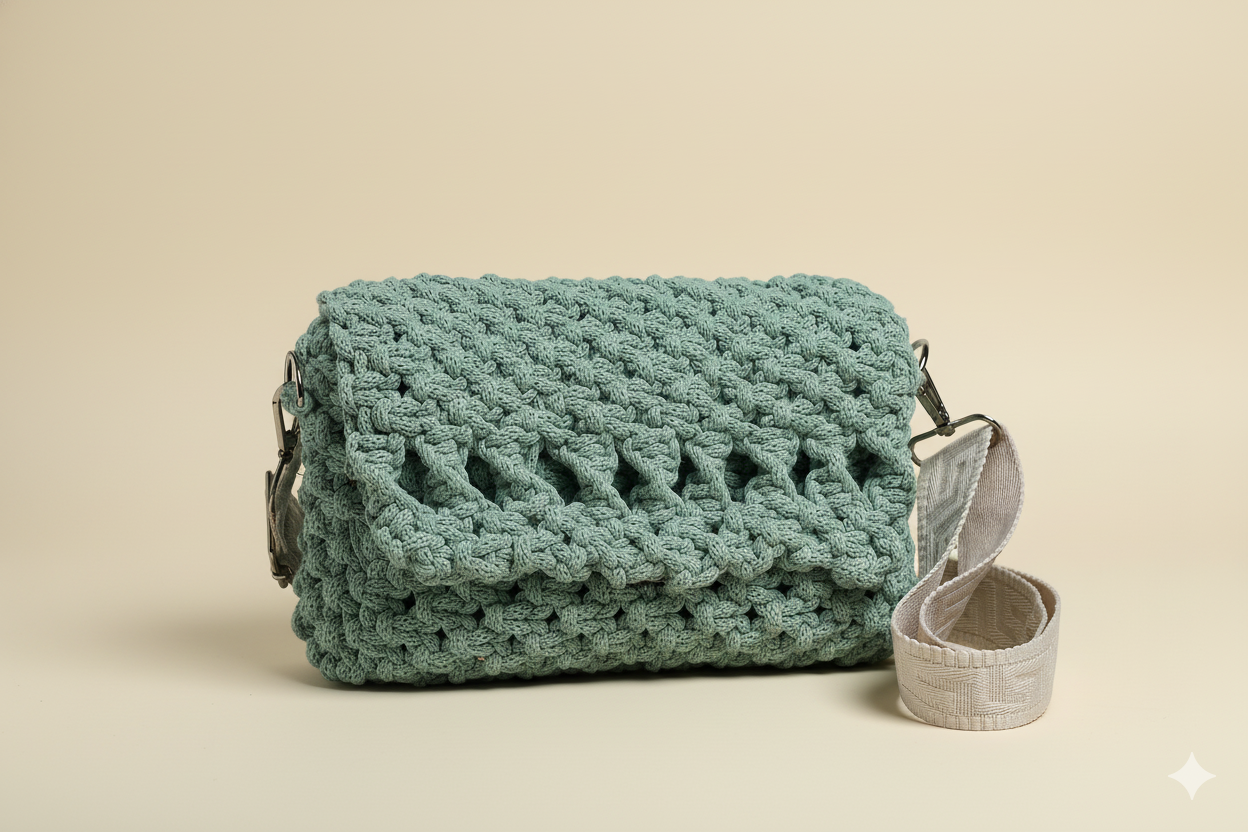 Bolso Esencia · Bandolera de macramé artesanal ·