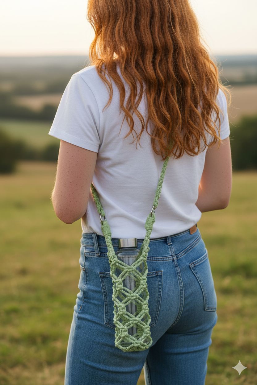 Portabotellas "Vital" · Macramé sostenible para el día a día ·